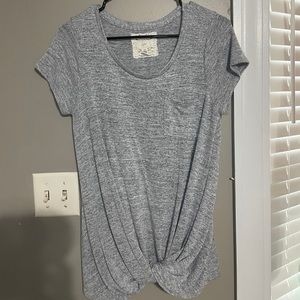 SOFT grey short sleeve shirt with knot in front